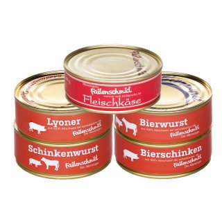 Failenschmid Dosenwurst Vorrats-Set Bierwurst, Bierschinken, Schinkenwurst, Lyoner, Fleischk&auml;se